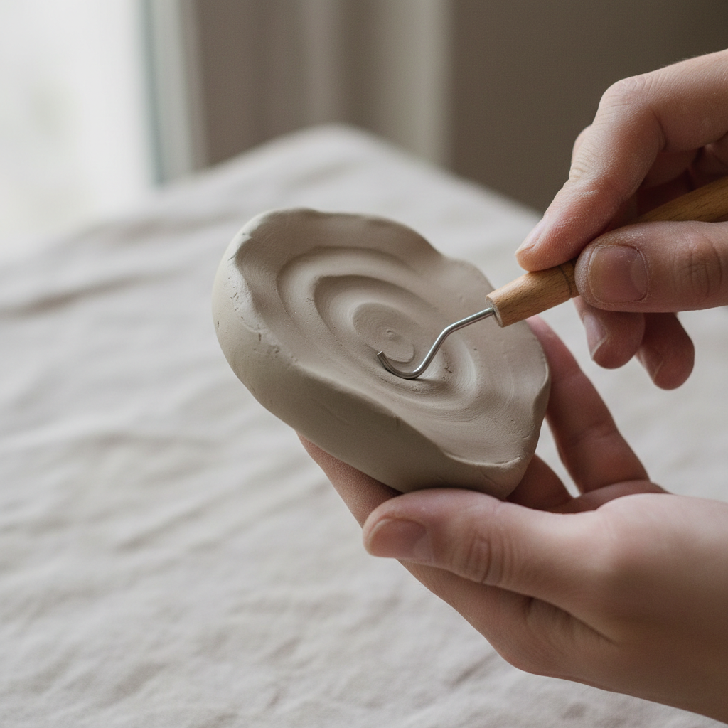Artisan Craft Workshop clay shaping hands macro detail shot