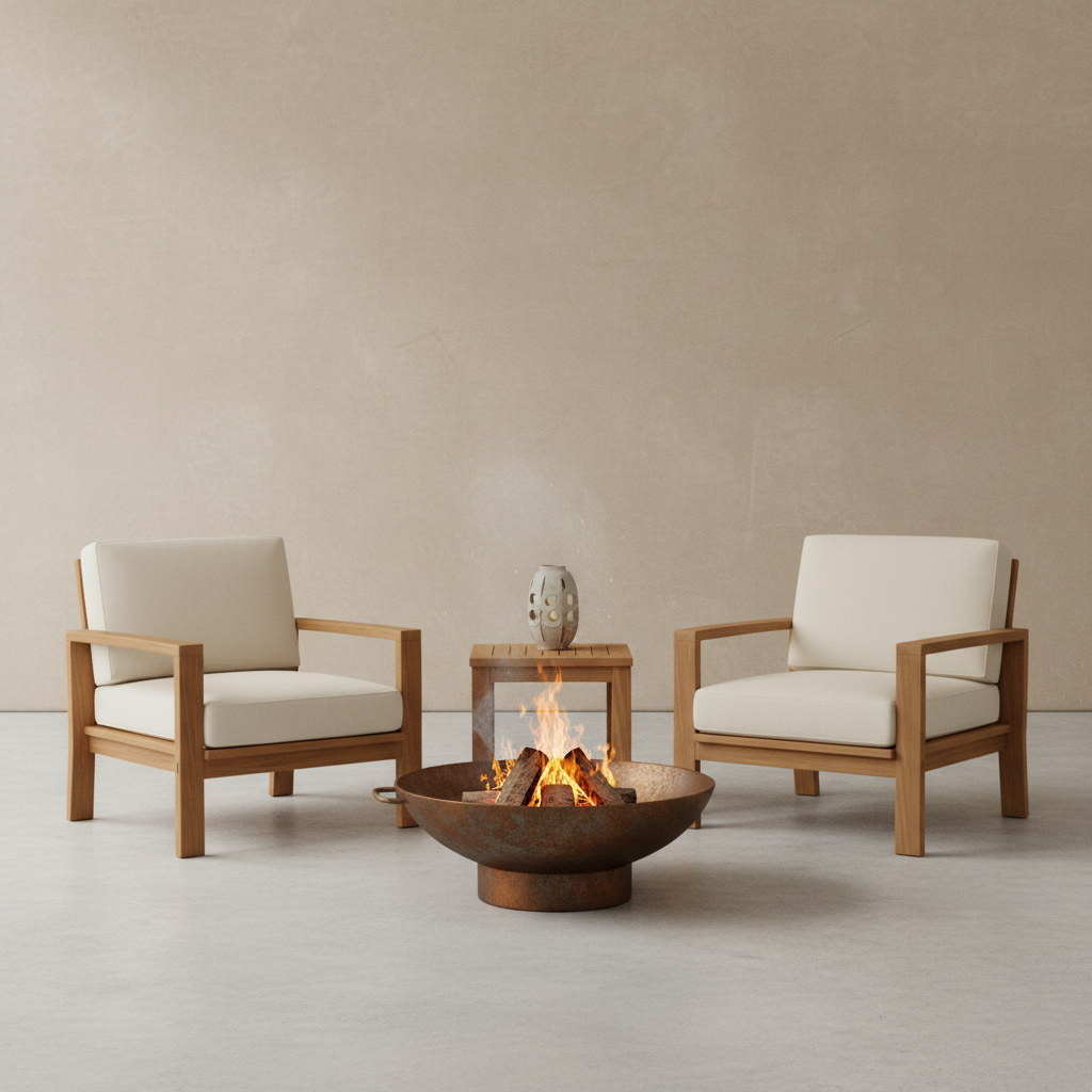 Heritage Outdoor Fire Pit and Seating Ensemble studio shot