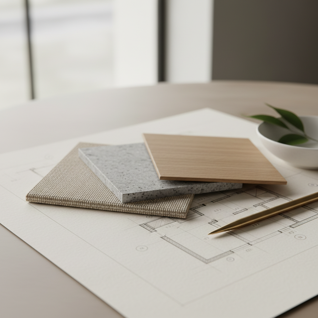 Legacy Home Design Archive material swatches and layout templates macro detail shot