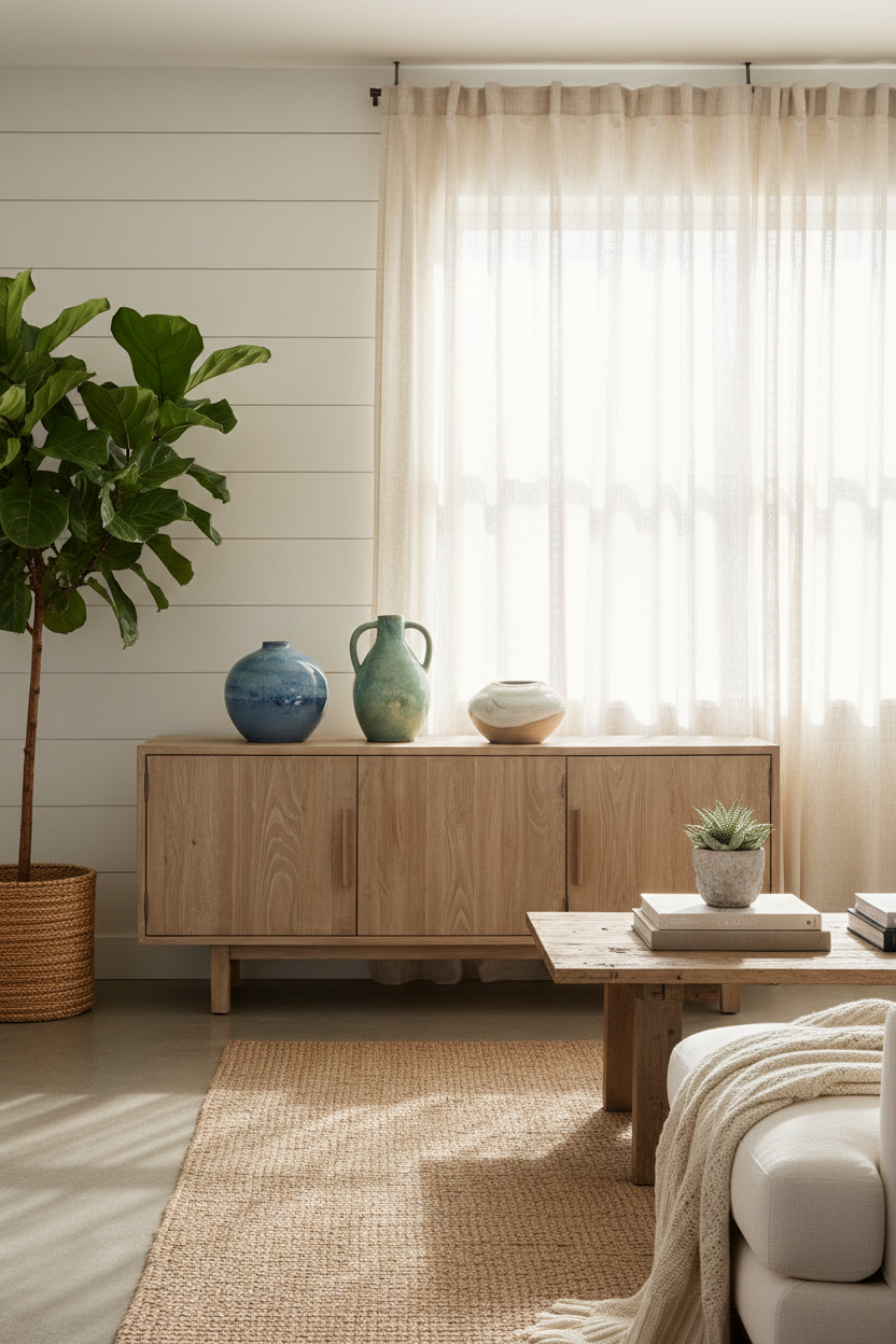 Heritage Home Decor Collection lifestyle shot in coastal minimalist living room