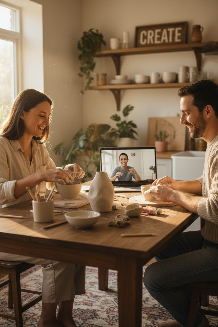 Artisan Craft Workshop lifestyle shot couple doing pottery at home