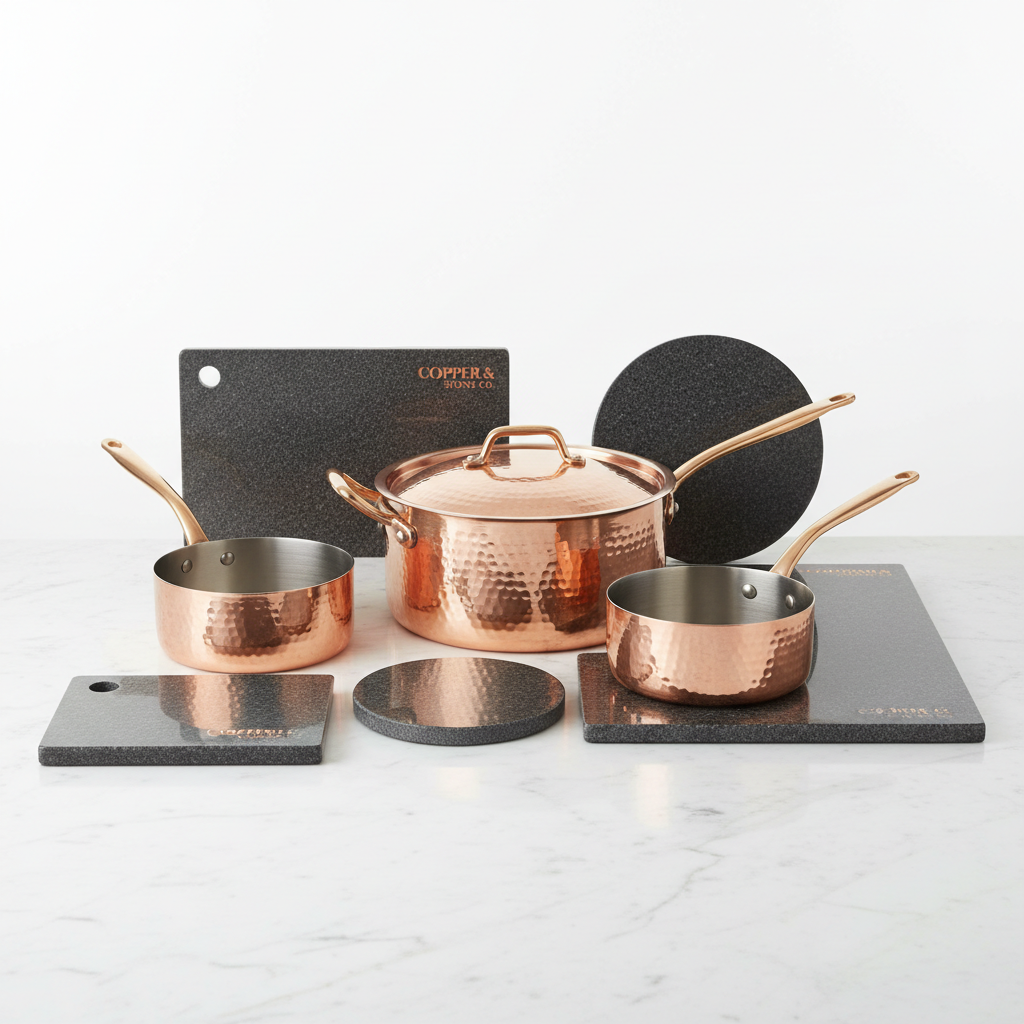 Artisan Copper and Granite Kitchen Collection six-piece set studio shot