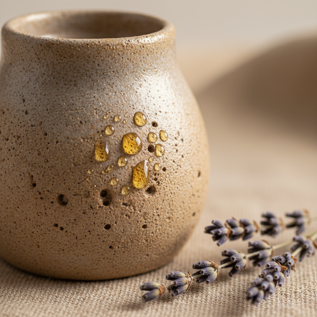 Deluxe Wellness Sanctuary Box ceramic diffuser and botanical oils macro detail shot