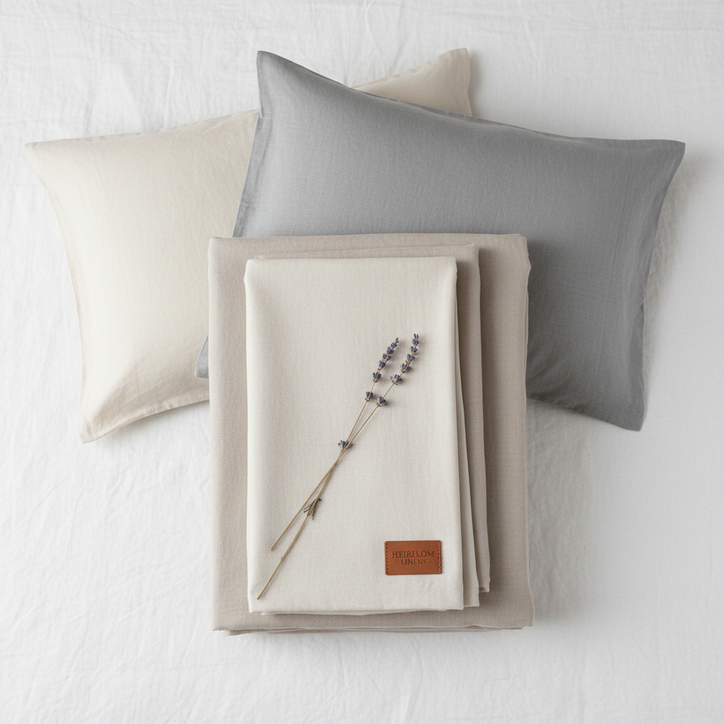 Heritage Organic Linen Bedding Set queen size studio shot