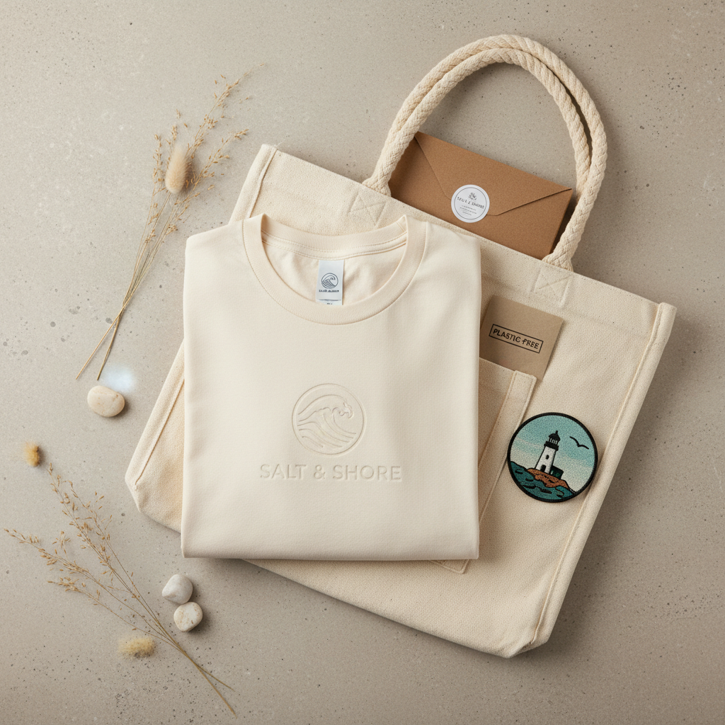 Coastal Lifestyle Apparel Bundle tee tote and patch studio shot