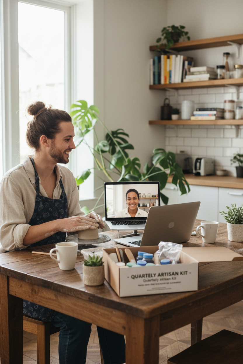 Coastal Craftsmanship Series lifestyle shot couple doing pottery workshop at home