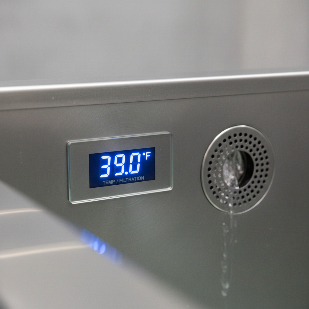 Professional Cold Therapy Recovery System stainless steel and temperature control macro detail shot