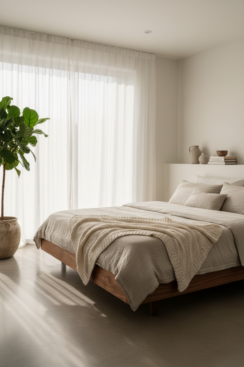 Heritage Bedroom Sanctuary Suite lifestyle shot in coastal minimalist bedroom