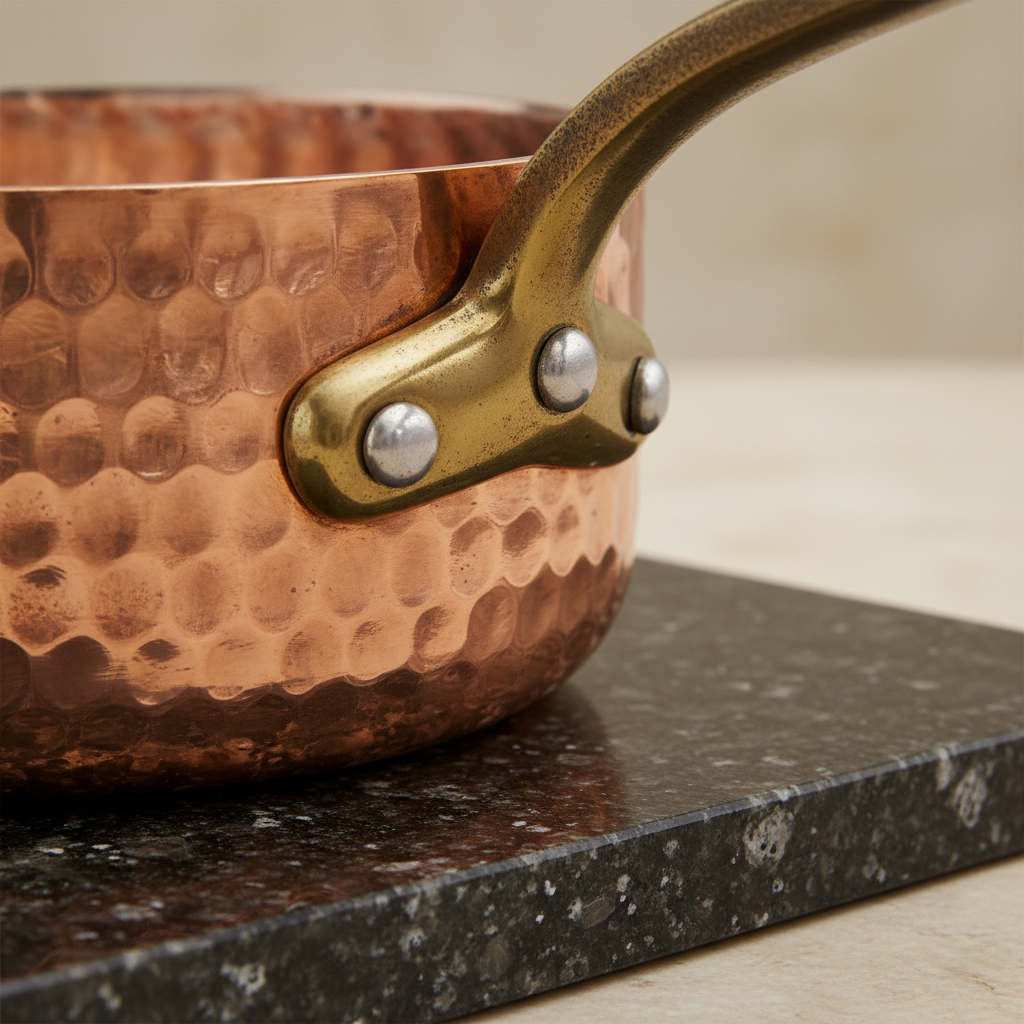 Artisan Copper and Granite Kitchen Collection hammered copper texture macro detail shot