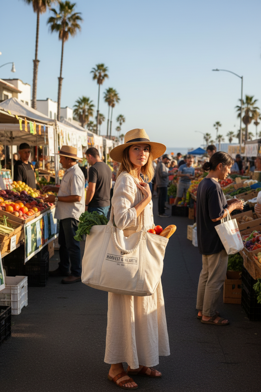Heritage Canvas Tote lifestyle shot at farmers market