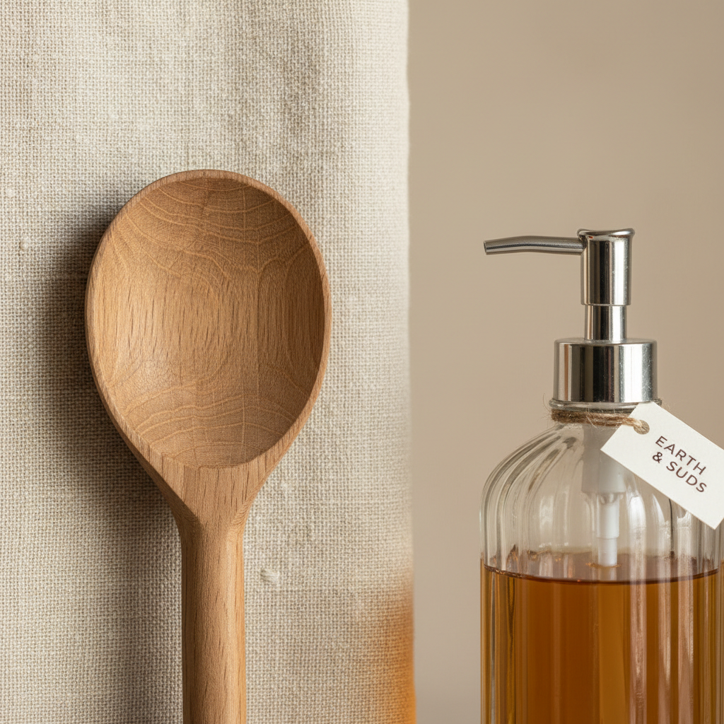 Sustainable Home Upgrade Bundle organic linen and wood tools macro detail shot